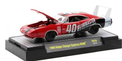 1969 Dodge Charger Daytona HEMI #40 Red with Graphics "Flowmaster" Limited Edition to 6600 pieces Worldwide 1/64 Diecast Model Car by M2 Machines