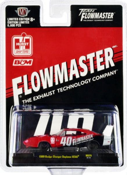 1969 Dodge Charger Daytona HEMI #40 Red with Graphics "Flowmaster" Limited Edition to 6600 pieces Worldwide 1/64 Diecast Model Car by M2 Machines