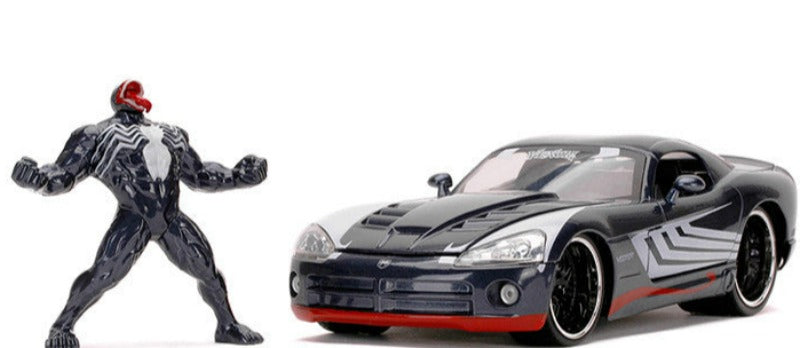 2008 Dodge Viper SRT10 Dark Gray with Venom Diecast Figurine "Spider-Man" "Marvel" Series 1/24 Diecast Model Car by Jada