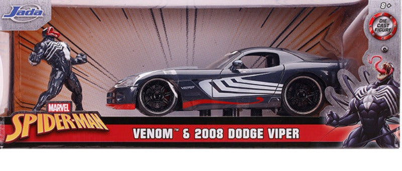 2008 Dodge Viper SRT10 Dark Gray with Venom Diecast Figurine "Spider-Man" "Marvel" Series 1/24 Diecast Model Car by Jada