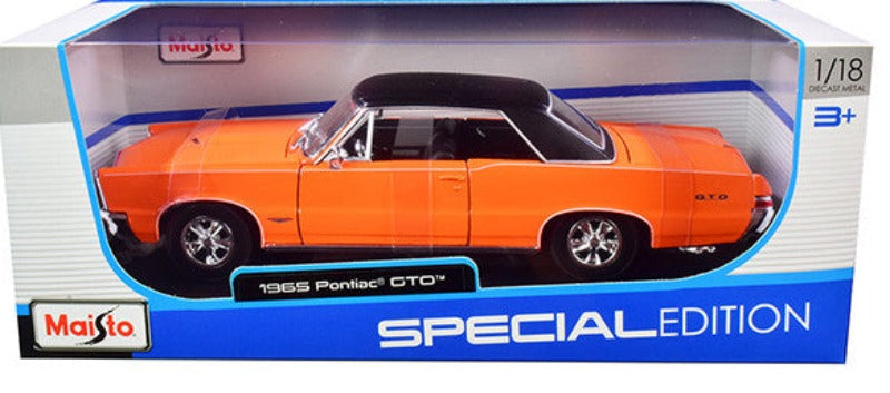 1965 Pontiac GTO Hurst Orange with Black Top and White Stripes "Special Edition" 1/18 Diecast Model Car by Maisto