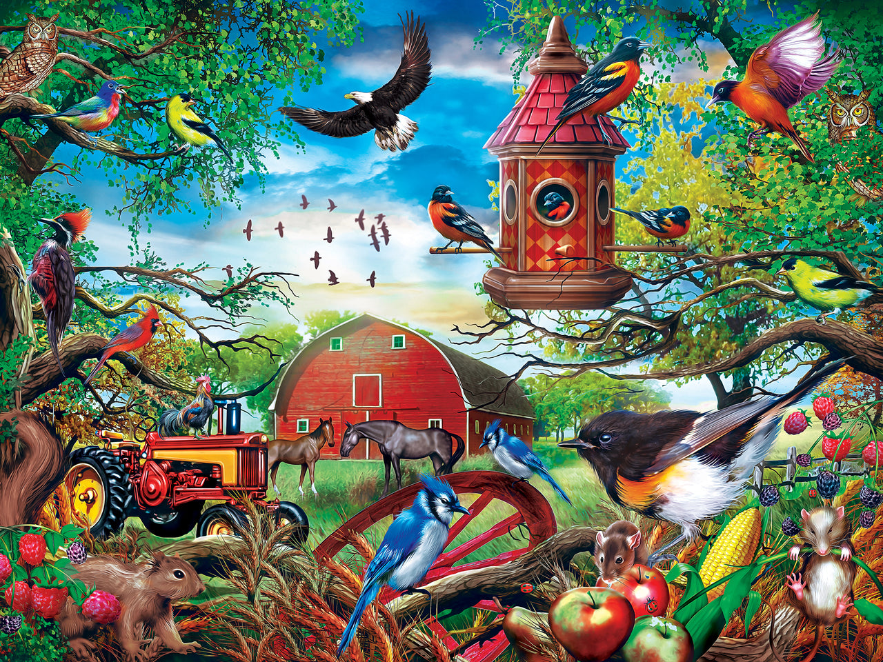 Green Acres Linen - Farmland Frolic Large 300 Piece EZGrip Jigsaw Puzzle by Masterpieces