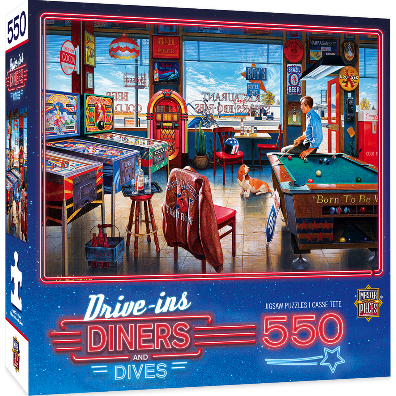 Drive-Ins, Diners, and Dives - Pockets Pool & Pub - 550 Piece Jigsaw Puzzle by Masterpieces