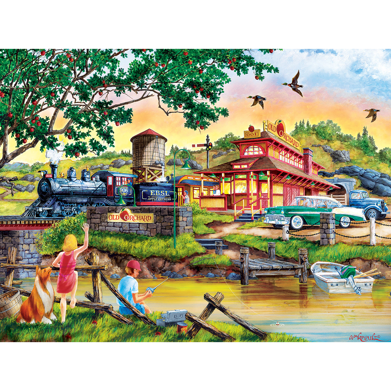 Country Escapes - Apple Express - 550 Piece Linen Jigsaw Puzzle by Masterpieces