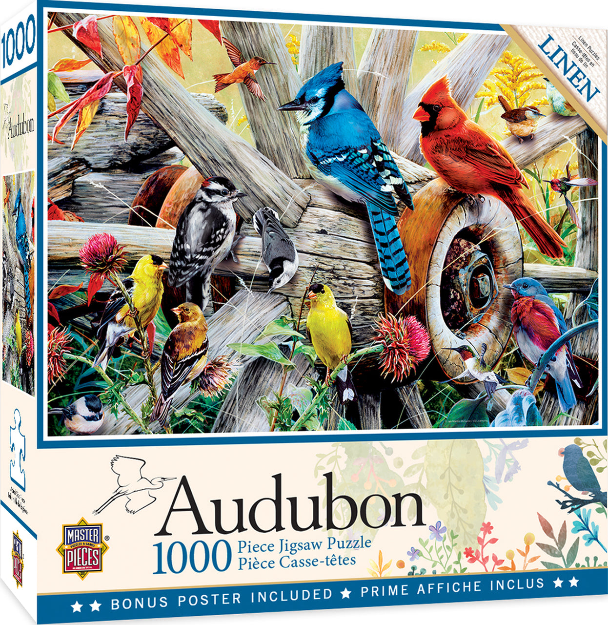 A puzzle box filled with birds and animals, sponsored by National Audubon Society, with 1000 pieces and measuring 19.25" x 26.75".