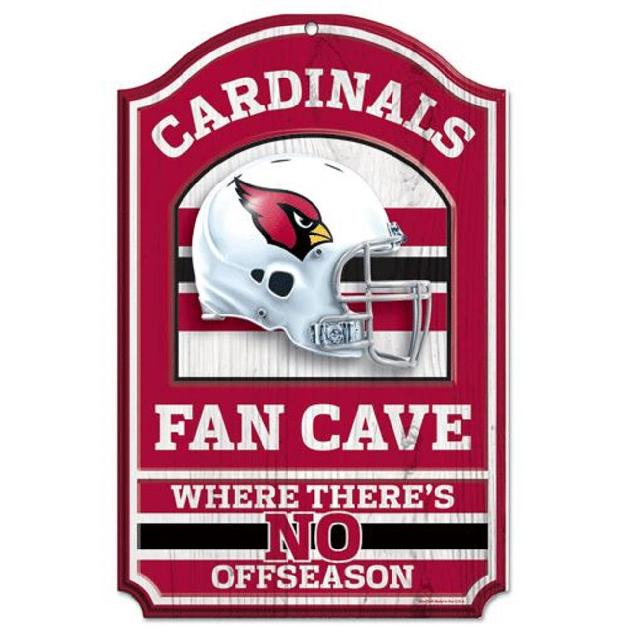 Arizona Cardinals NFL Fan Cave Wood Sign, 11"x17", hardboard wood, team graphics, officially licensed, made in USA by Wincraft.