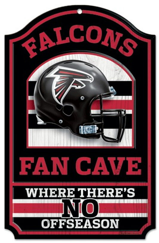 Atlanta Falcons Fan Cave Wood Sign - 11" x 17" hardboard wood with team graphics. Indoor use only. Officially licensed, made in the USA by Wincraft.