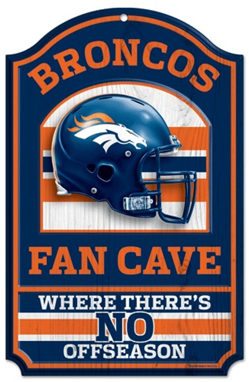 Denver Broncos NFL Fan Cave Wood Sign, 11"x17", hardboard wood, team graphics, indoor use, officially licensed, made by Wincraft