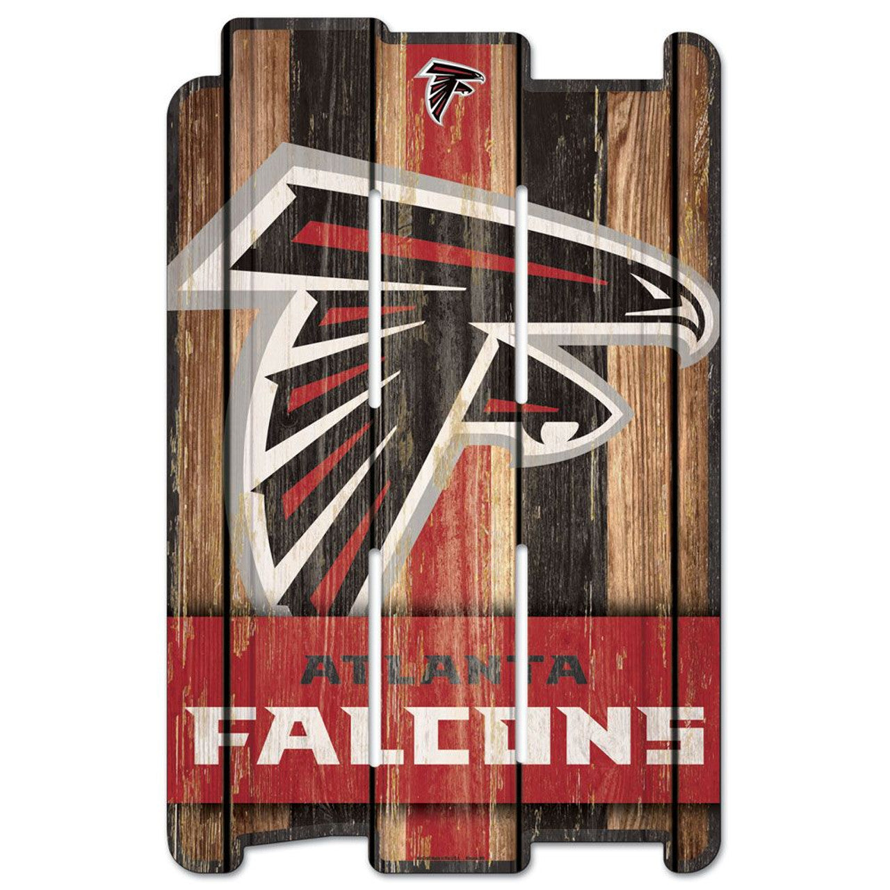 Atlanta Falcons Wood Fence Sign - 11" x 17" with team colors and graphics. Routed hanging hole for easy mounting. Officially licensed, made in the USA by Wincraft.