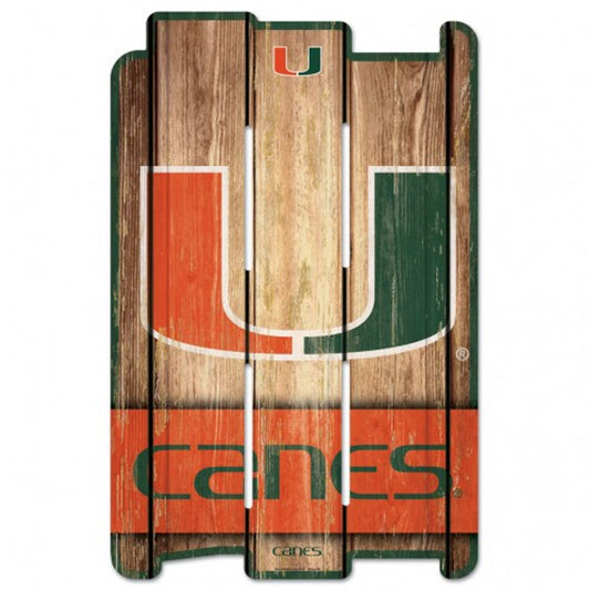 Miami Hurricanes 11x17 Wood Fence Sign: Team pride showcased. Vibrant colors on durable wood. Perfect for dedicated fans.