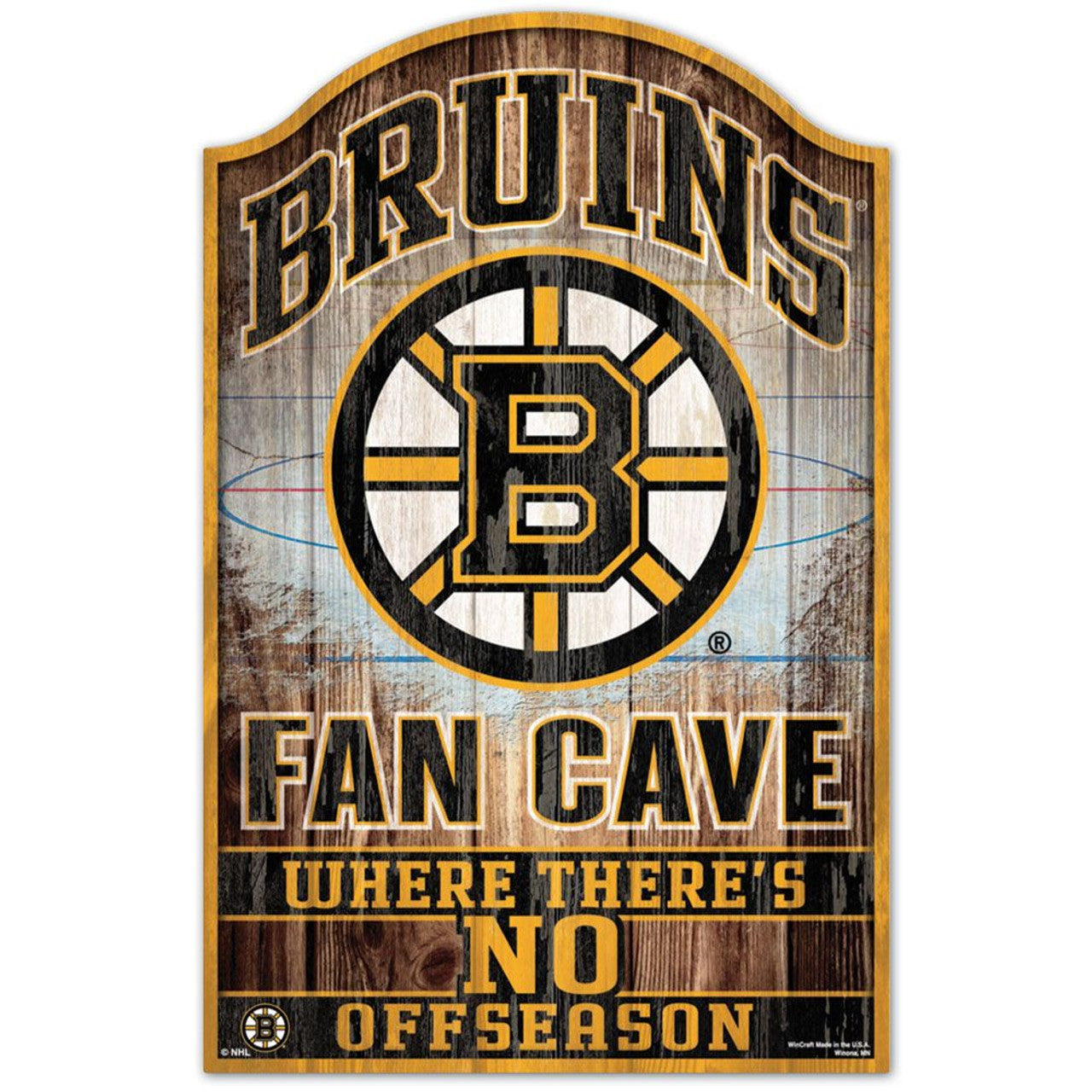 Boston Bruins NHL Fan Cave Wood Sign, 11"x17", hardboard wood, team graphics, indoor use, officially licensed by NHL, made by Wincraft.