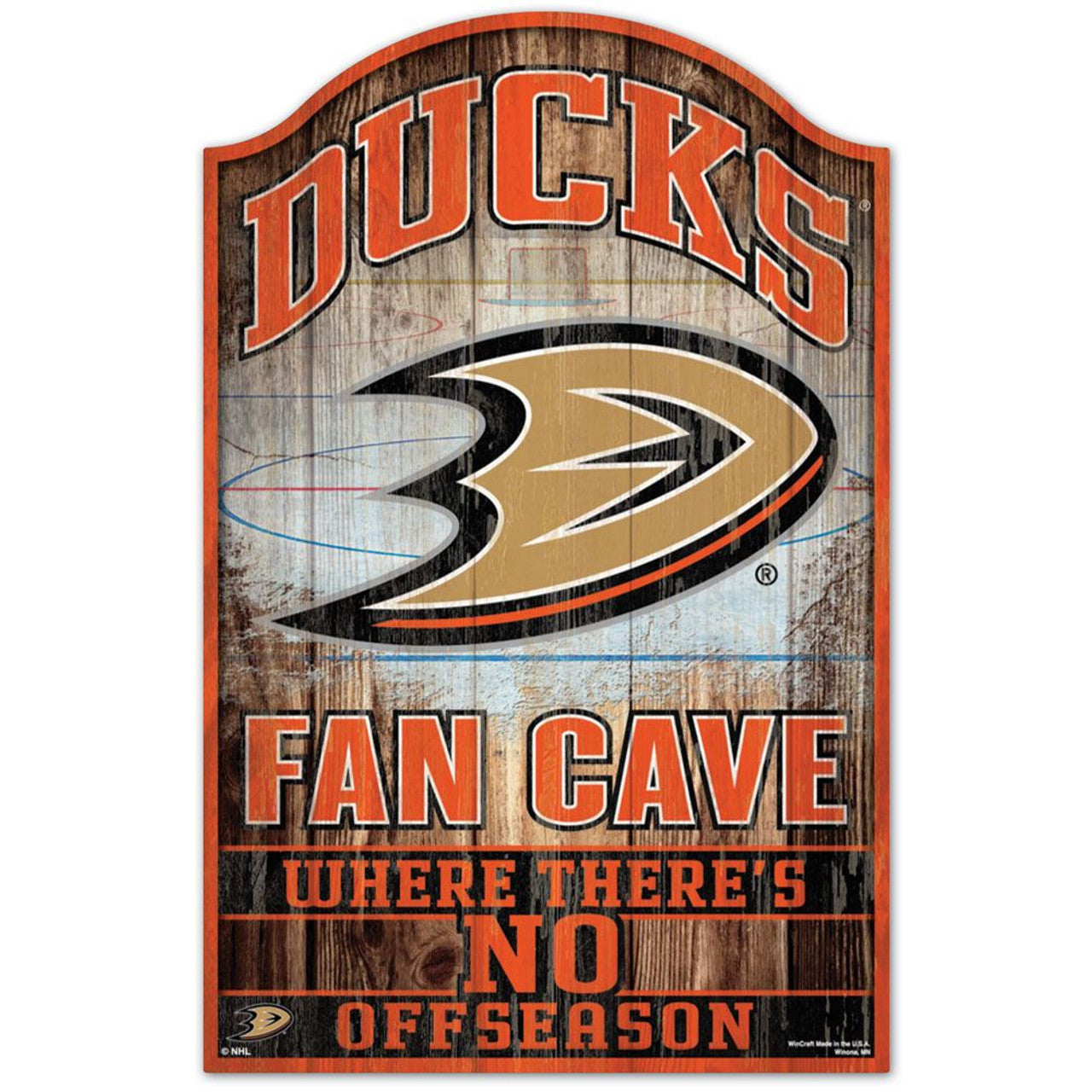 Anaheim Ducks NHL Fan Cave Wood Sign, 11"x17", hardboard wood, team graphics, indoor use, officially licensed, made in USA by Wincraft.