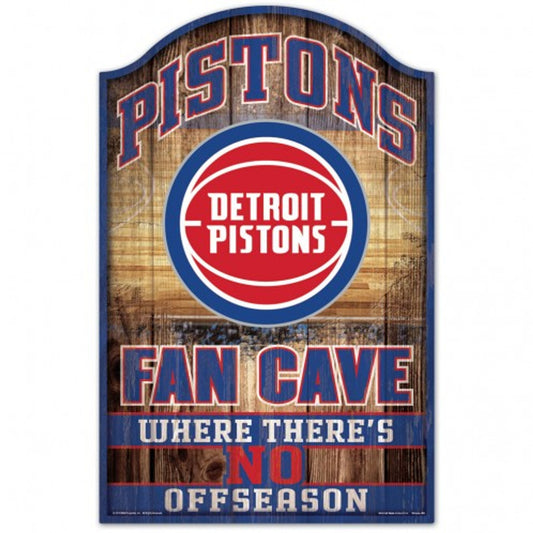 Detroit Pistons Fan Cave Wood Sign by Wincraft. 11" x 17", hardboard wood, team graphics, matte finish, indoor use. Officially licensed.