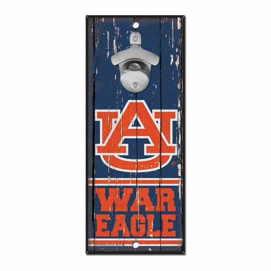 Auburn Tigers NCAA Bottle Opener Wood Sign - 5x11, 3/8" hardboard, team graphics, metal opener. Officially licensed, USA-made by Wincraft.