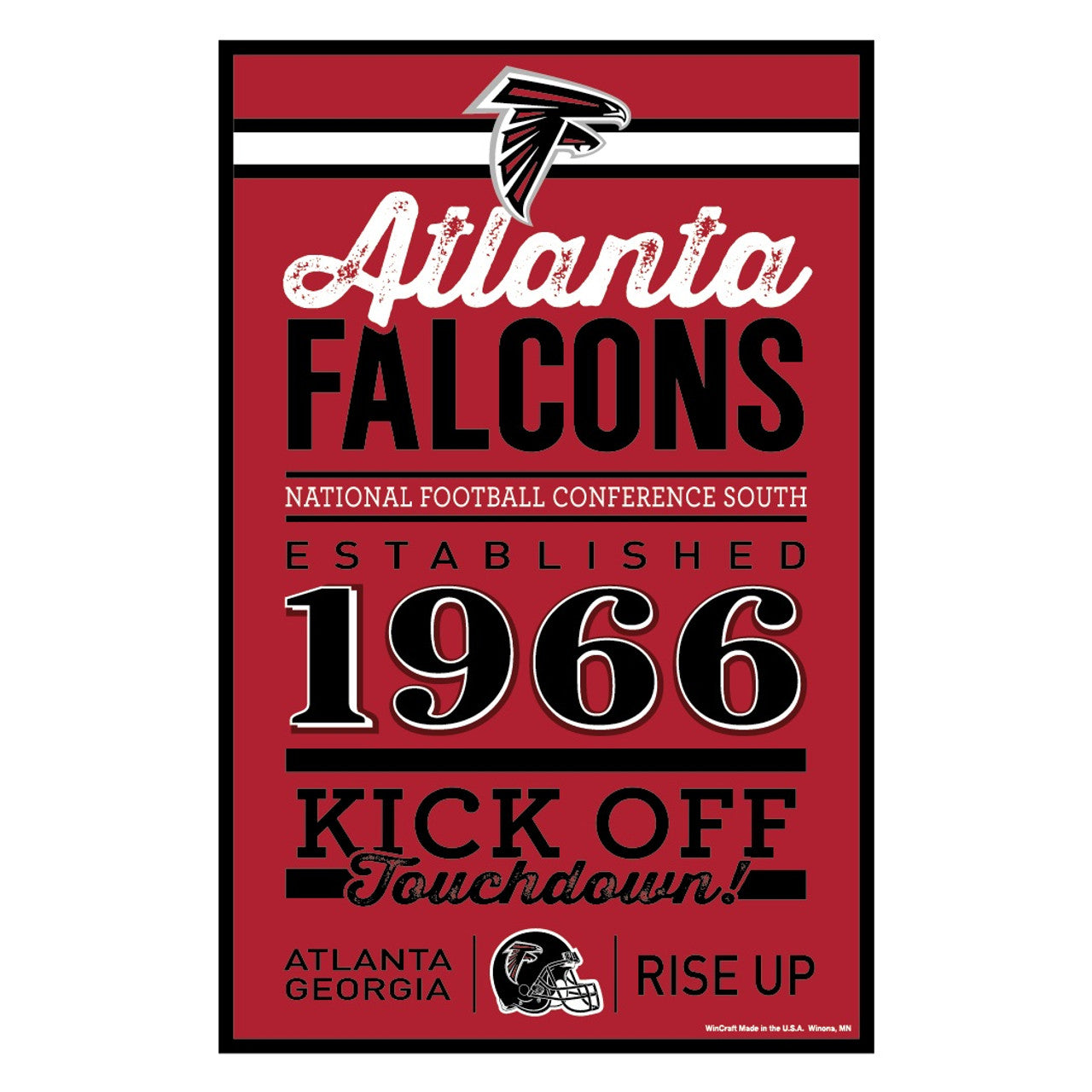 Atlanta Falcons Established Wood Sign - 11" x 17" with team colors and established date. Made of wood, officially licensed.