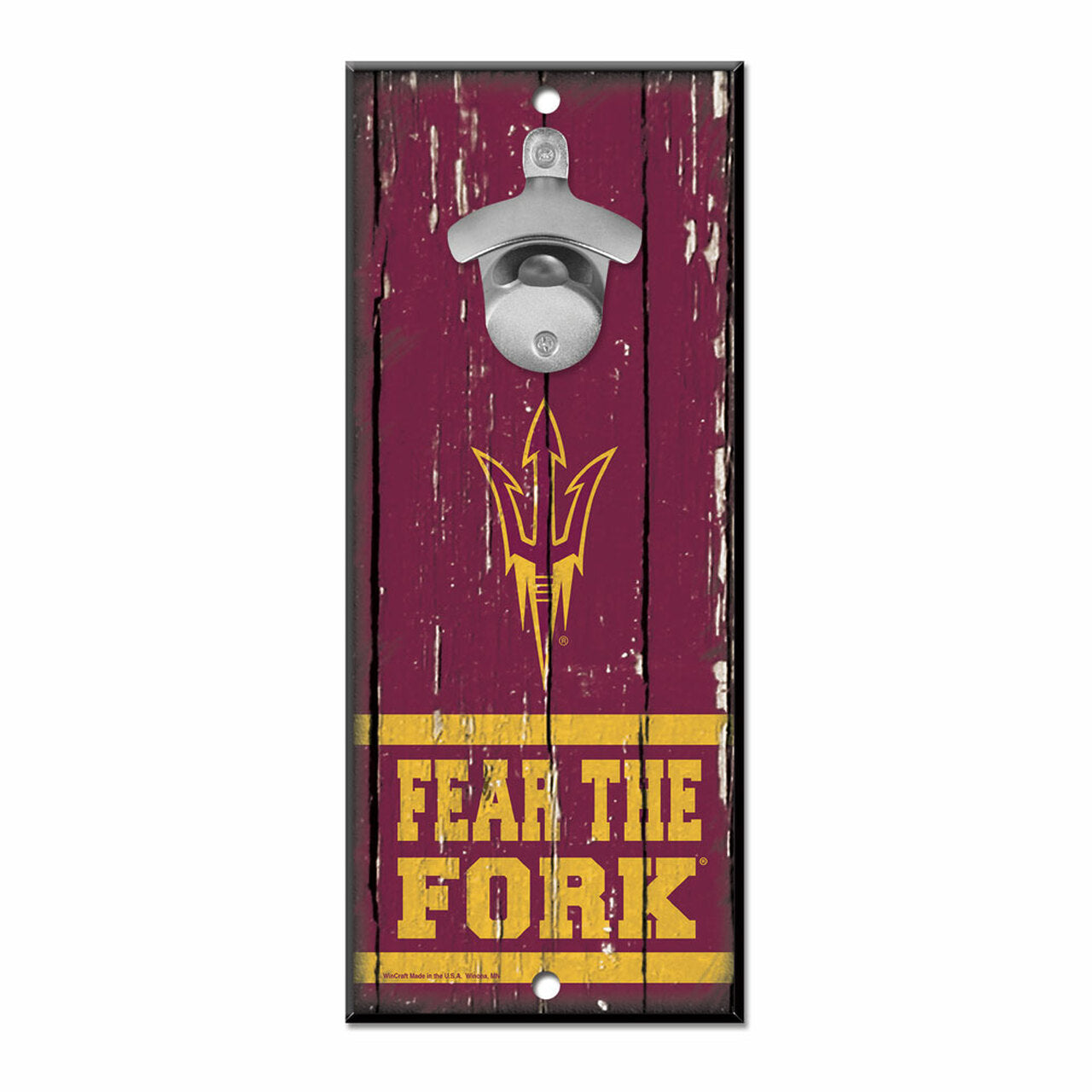ASU Sun Devils Bottle Opener Wood Sign - 5x11, team graphics, metal opener. Officially licensed, USA-made by Wincraft.