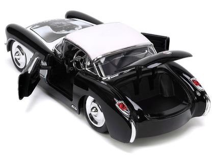 1957 Chevrolet Corvette Black with White Top and Wolfman Diecast Figure "Universal Monsters" "Hollywood Rides" Series 1/24 Diecast Model Car by Jada