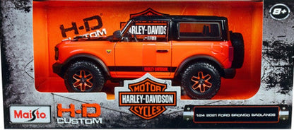 2021 Ford Bronco Badlands Orange and Black "Harley Davidson" "H-D Custom" Series 1/24 Diecast Model Car by Maisto