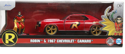 1969 Chevrolet Camaro Dark Red Metallic with Black Top and Robin Diecast Figure "Batman" "Hollywood Rides" Series 1/32 Diecast Model Car by Jada