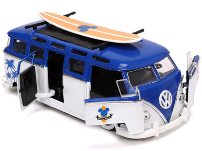 Volkswagen T1 Bus Blue and White with Graphics "Nostalgic Islands Ride the Wave" "Disney's Mickey & Friends" "Hollywood Rides" Series 1/24 Diecast Car