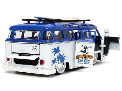 Volkswagen T1 Bus Blue and White with Graphics "Nostalgic Islands Ride the Wave" "Disney's Mickey & Friends" "Hollywood Rides" Series 1/24 Diecast Car