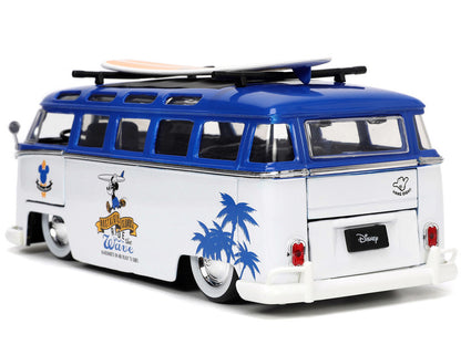 Volkswagen T1 Bus Blue and White with Graphics "Nostalgic Islands Ride the Wave" "Disney's Mickey & Friends" "Hollywood Rides" Series 1/24 Diecast Car