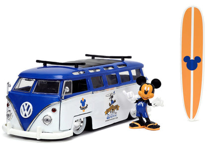 Volkswagen T1 Bus Blue and White with Graphics "Nostalgic Islands Ride the Wave" "Disney's Mickey & Friends" "Hollywood Rides" Series 1/24 Diecast Car