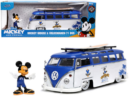 Volkswagen T1 Bus Blue and White with Graphics "Nostalgic Islands Ride the Wave" "Disney's Mickey & Friends" "Hollywood Rides" Series 1/24 Diecast Car