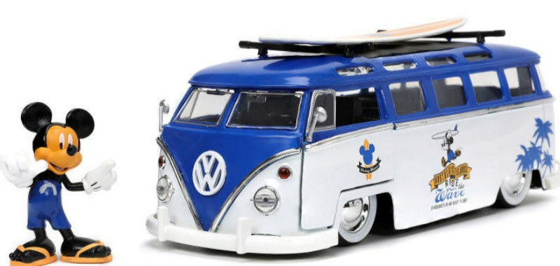 Volkswagen T1 Bus Blue and White with Graphics "Nostalgic Islands Ride the Wave" "Disney's Mickey & Friends" "Hollywood Rides" Series 1/24 Diecast Car