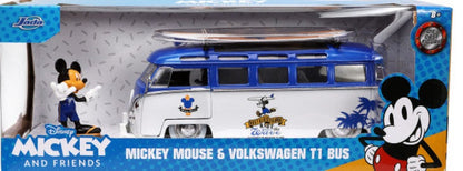 Volkswagen T1 Bus Blue and White with Graphics "Nostalgic Islands Ride the Wave" "Disney's Mickey & Friends" "Hollywood Rides" Series 1/24 Diecast Car