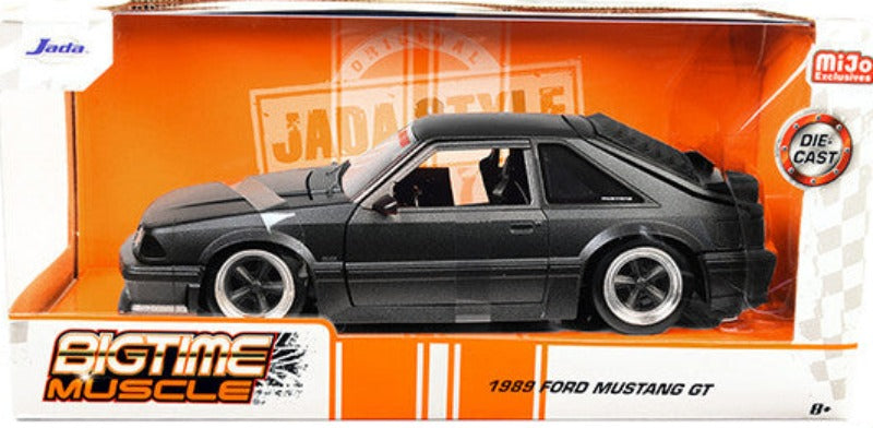 1989 Ford Mustang GT 5.0 Matt Black Metallic with Matt Black Hood "Bigtime Muscle" Series 1/24 Series Diecast Model Car by Jada