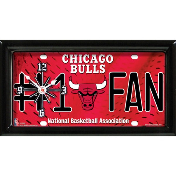 Chicago Bulls #1 Fan Wall Clock: 7" x 13" x 1". Team graphics, "#1 FAN" verbiage, satin frame. Quartz movement. Battery not included.