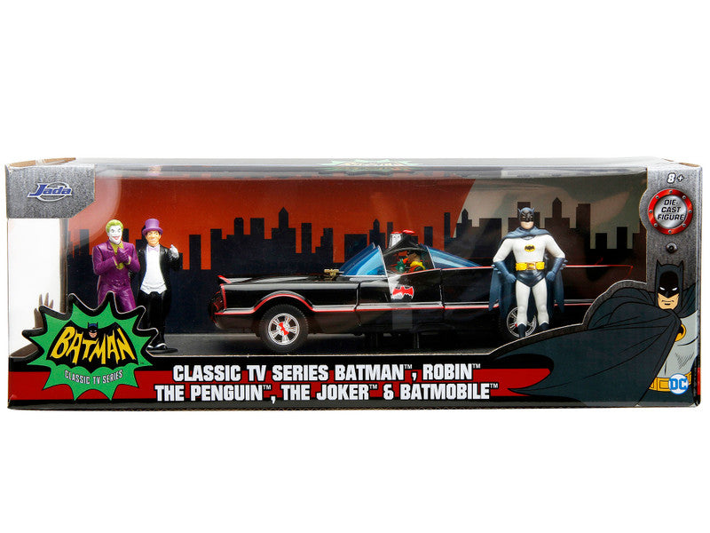 1966 Classic Batmobile w/ Diecast Batman The Joker, Penguin & Robin Inside The Car "Batman" TV Series (1966) "Hollywood Rides" Series 1/24 Diecast Car