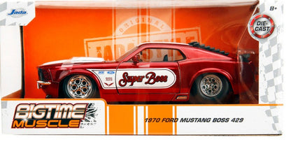 1970 Ford Mustang Boss 429 Candy Red with White Stripes "Super Boss" "Bigtime Muscle" Series 1/24 Diecast Model Car by Jada