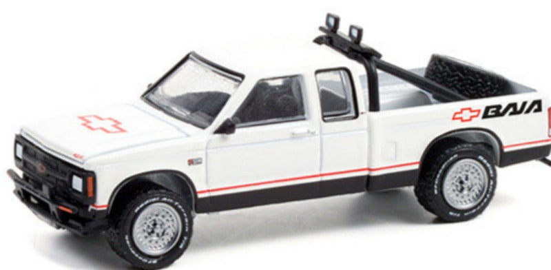 1991 Chevrolet S-10 Baja Extended Cab Pickup Truck White with Graphics "All Terrain" Series 12 1/64 Diecast Model Car by Greenlight