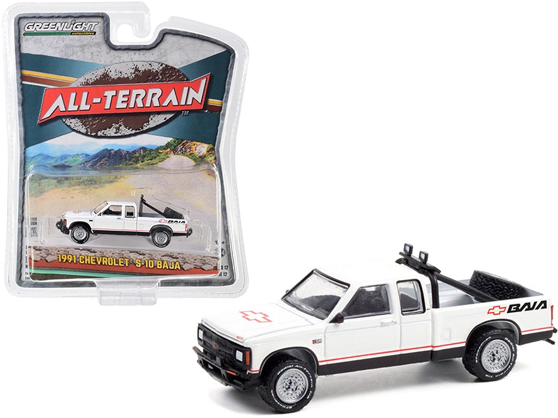 1991 Chevrolet S-10 Baja Extended Cab Pickup Truck White with Graphics "All Terrain" Series 12 1/64 Diecast Model Car by Greenlight