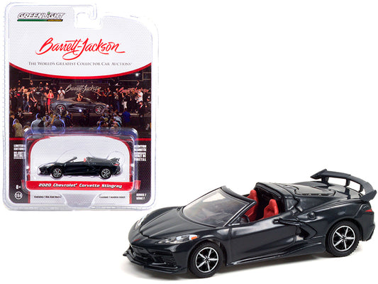 2020 Chevrolet Corvette C8 Stingray Convertible Gray Metallic Red Interior Barrett Jackson "Scottsdale Edition" 1/64 Diecast Car by Greenlight