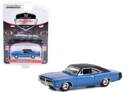 Greenlight 1969 Dodge Charger Blue Metallic diecast car, 1/64 scale, Scottsdale Edition Series 11, detailed exterior, in blister pack.