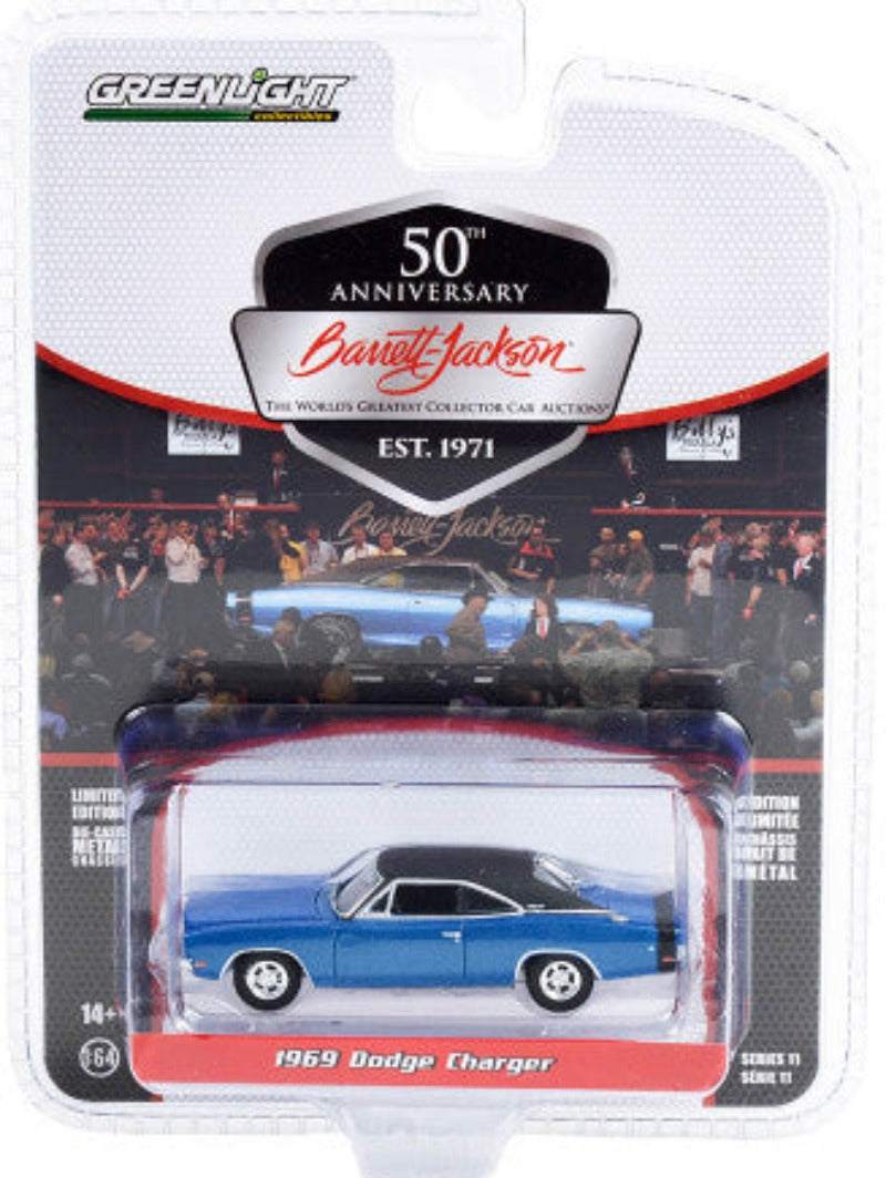 1969 Dodge Charger Blue Metallic with Black Vinyl Top and Tail Stripe Barrett Jackson "Scottsdale Edition" Series 11 1/64 Diecast Car