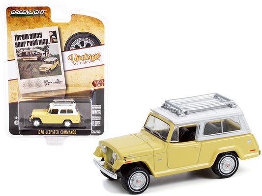1970 Jeep Jeepster Commando w/ Roof Rack Yellow w/ White Top "Throw Away Your Road Map" "Vintage Ad Cars" Series 6 1/64 Diecast Car by Greenlight