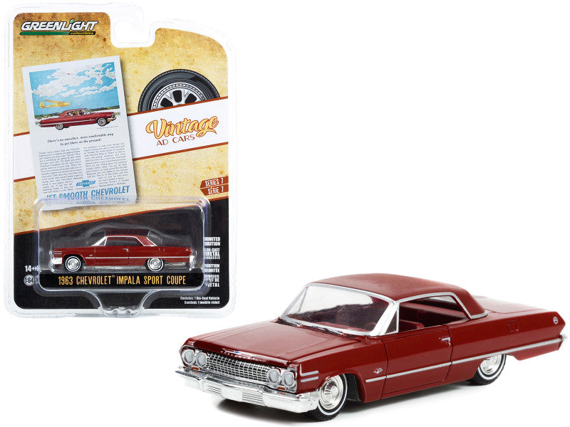 1963 Chevrolet Impala Sport Coupe Red with Red Interior  "Vintage Ad Cars" Series 7 1/64 Diecast Model Car by Greenlight