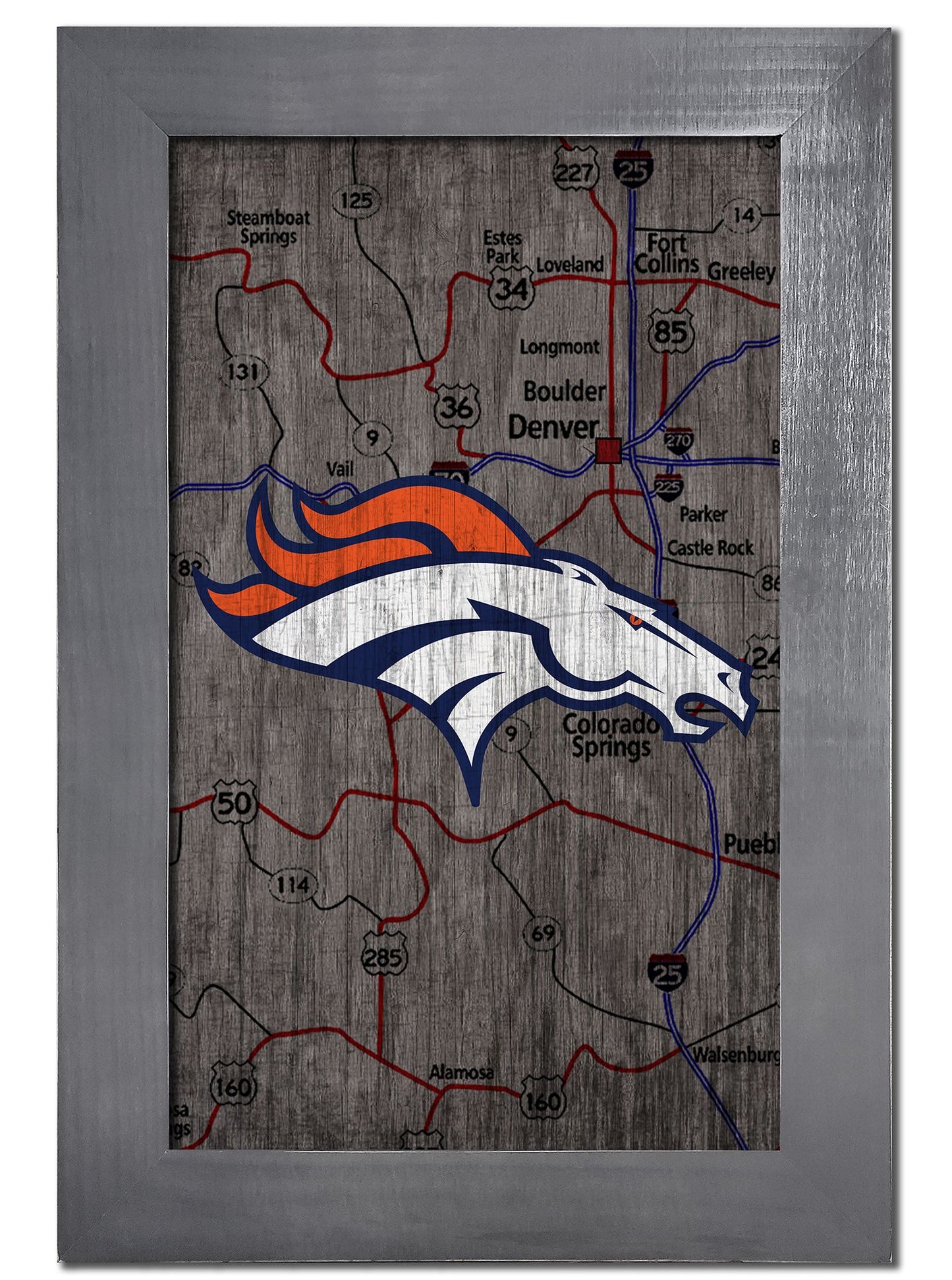 Denver Broncos NFL Framed City Map: 11"x19", features team graphics, MDF, officially licensed. Made in the USA by Fan Creations.