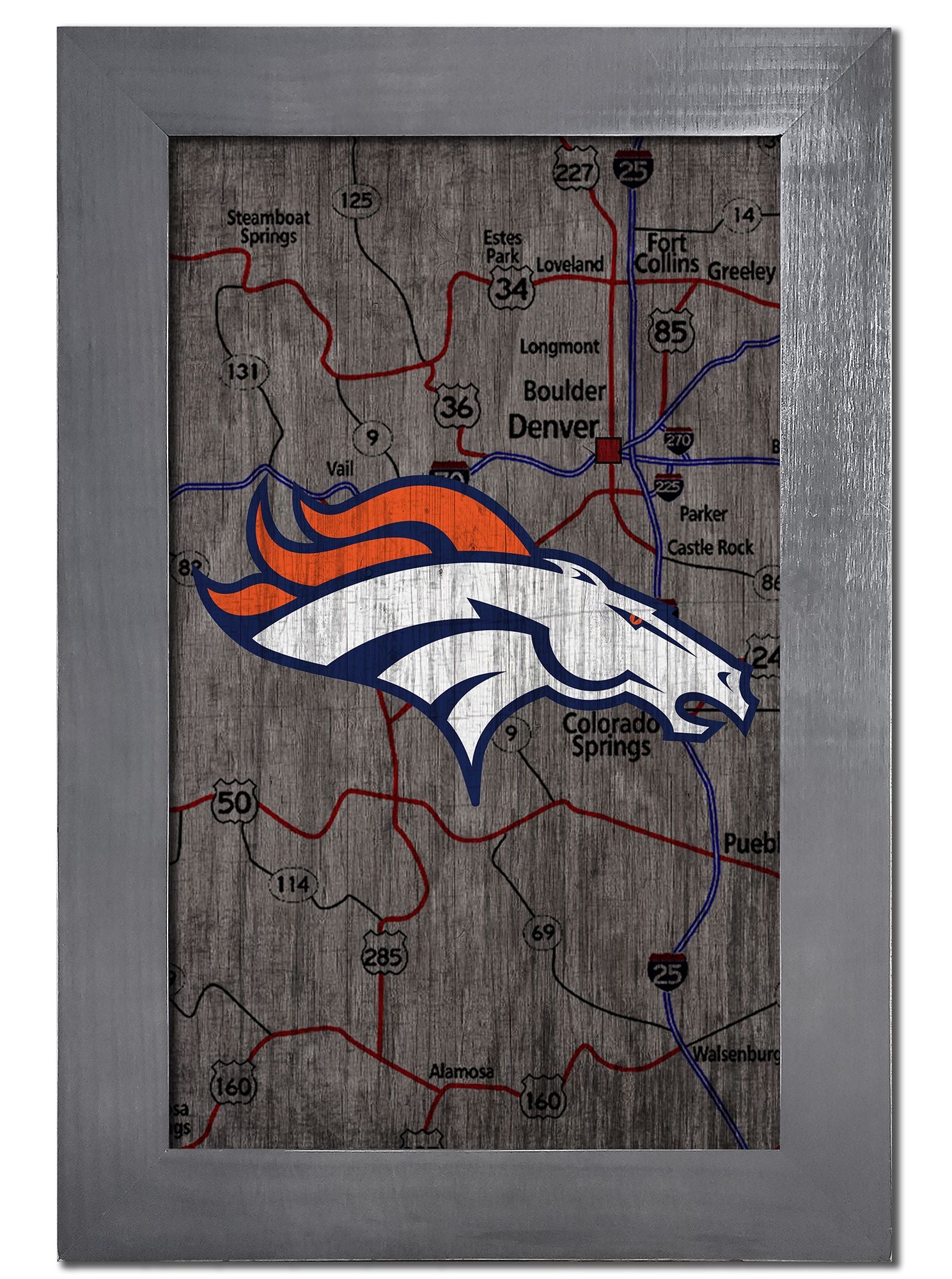 Denver Broncos NFL Framed City Map: 11"x19", features team graphics, MDF, officially licensed. Made in the USA by Fan Creations.