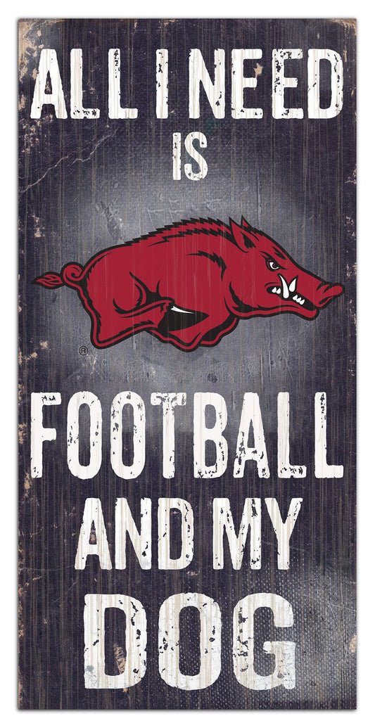 Arkansas Razorbacks "All I Need Is Football And My Dog" 6" x 12" Distressed Wood Sign by Fan Creations