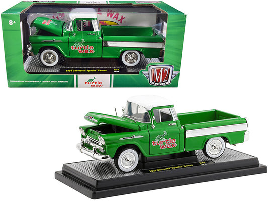 1958 Chevrolet Apache Cameo Pickup Truck Green w/ White Top & Stripes "Turtle Wax" Limited Edition 6880 pieces Worldwide 1/24 Diecast Car by M2 see