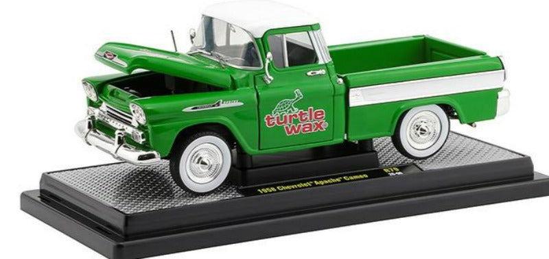 1958 Chevrolet Apache Cameo Pickup Truck Green w/ White Top & Stripes "Turtle Wax" Limited Edition 6880 pieces Worldwide 1/24 Diecast Car by M2