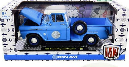 1958 Chevrolet Apache Stepside Pickup Truck "Pan Am" Ground Crew Light Blue w/ White Top Limited Edition to 6880 pcs 1/24 Diecast Car by M2 Machines