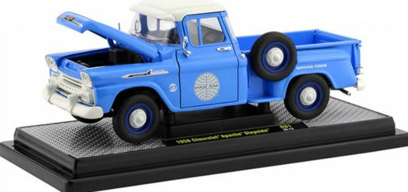 1958 Chevrolet Apache Stepside Pickup Truck "Pan Am" Ground Crew Light Blue w/ White Top Limited Edition to 6880 pcs 1/24 Diecast Car by M2 Machines