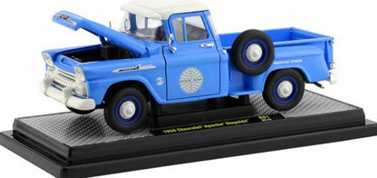 1958 Chevrolet Apache Stepside Pickup Truck "Pan Am" Ground Crew Light Blue w/ White Top Limited Edition to 6880 pcs 1/24 Diecast Car by M2 Machines