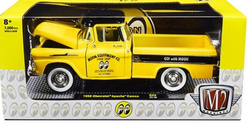 1958 Chevrolet Apache Cameo Pickup Truck "Mooneyes" Yellow and Black Limited Edition to 7000 pieces Worldwide 1/24 Diecast Model Car by M2 Machines